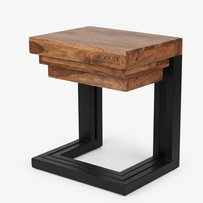 ADOUER WOOD Modern Mango Wood Nesting Coffee/Side Tables with Black Wood Frame