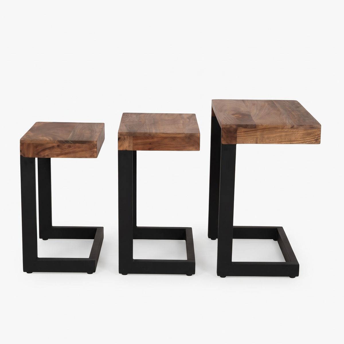 ADOUER WOOD Modern Mango Wood Nesting Coffee/Side Tables with Black Wood Frame