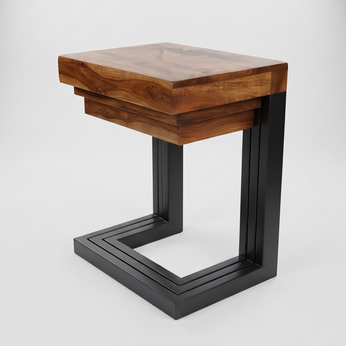 ADOUER WOOD Modern Mango Wood Nesting Coffee/Side Tables with Black Wood Frame