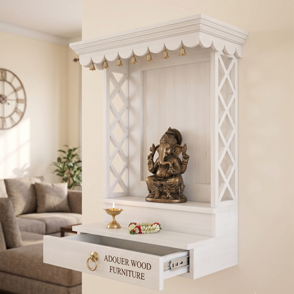 Modern White Wooden Wall Mounted Mandir for Home