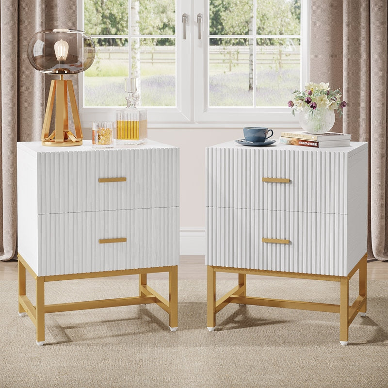 white and gold dresser and nightstand Drawer Dresser With Matching ADOUER WOOD Modern White Nightstand With Base – 2-Drawer Bedside Table With Fluted Design diy white and gold dresser