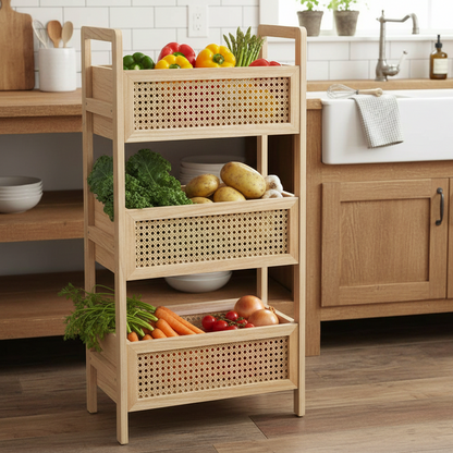 Rattan 3 Shelf Utility Rack