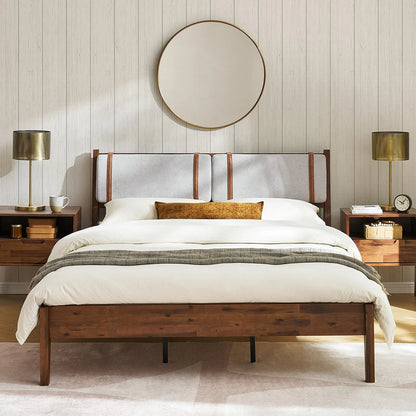 ADOUER WOOD Solid Acacia Wood Mid-Century Classic Bed Without Storage For Bedroom (Honey)