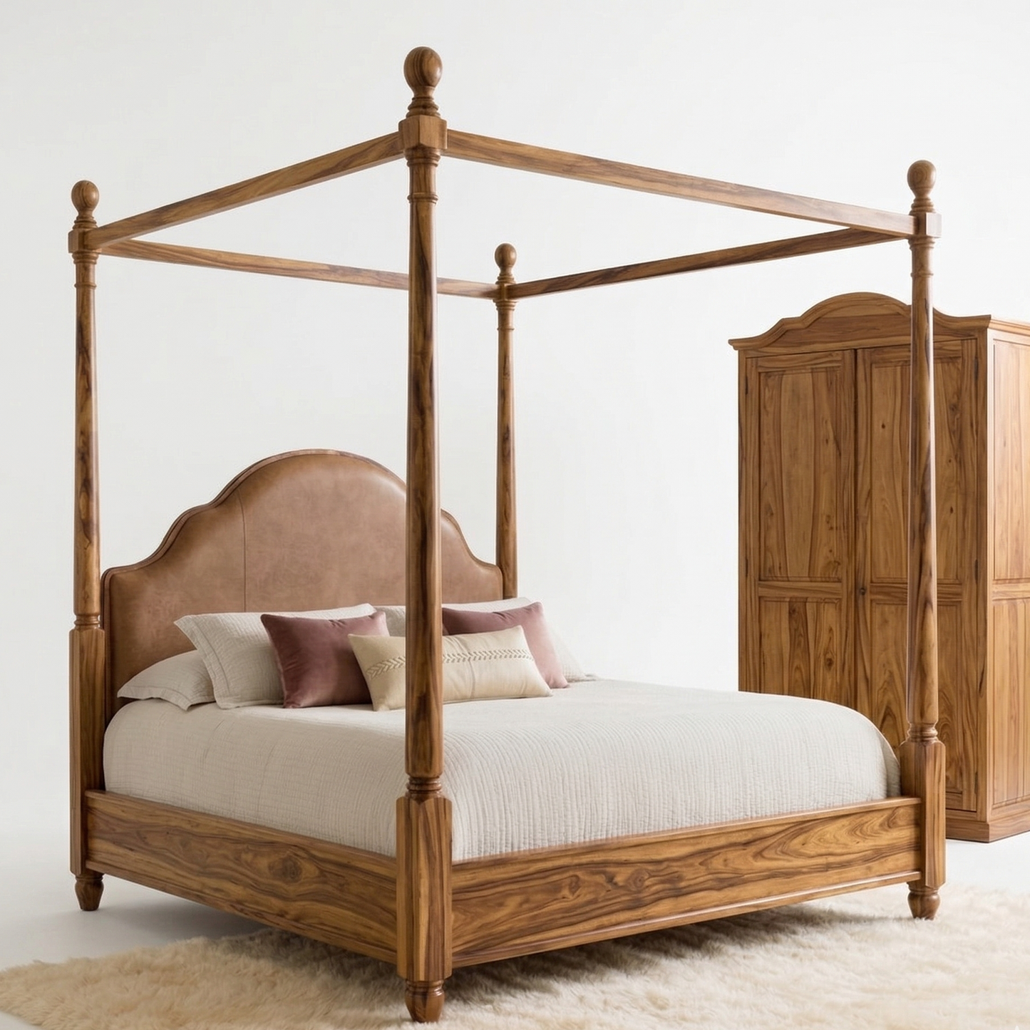ADOUER WOOOD Heritage Sheesham Solid Wood Four-Poster Bed