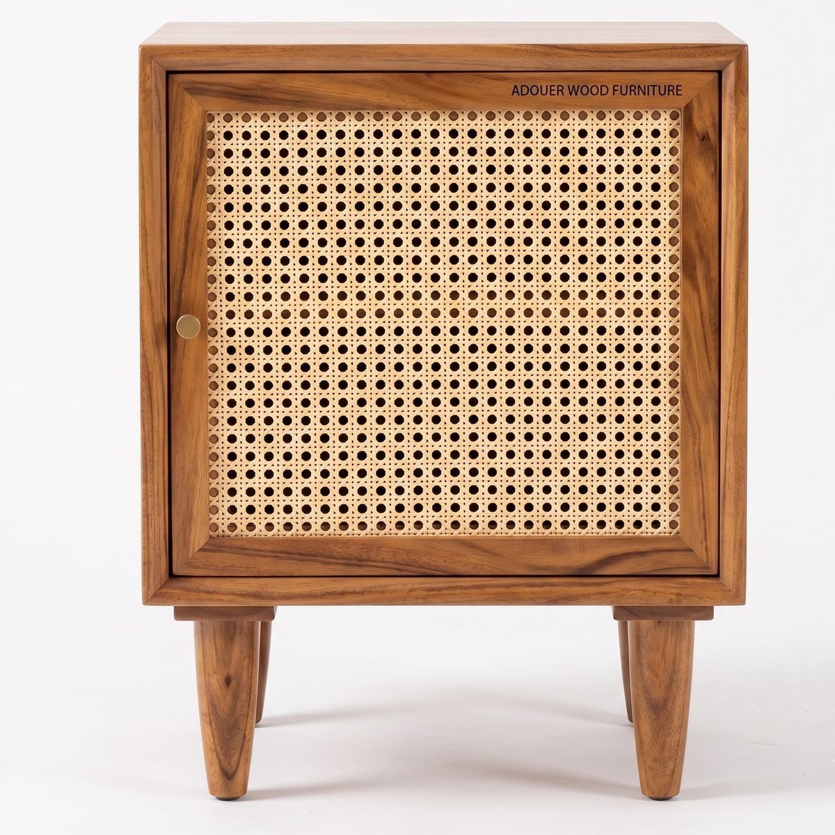 ADOUER WOOD Natural Solid Wood Nightstand I Bedside table with Rattan Mesh Door & Tapered Legs