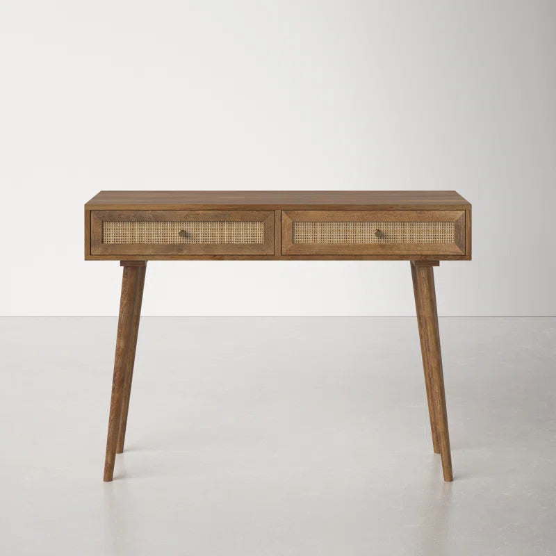 Adouer Wood Solid Sheesham Wood Rattan Cane Study Table With Drawers