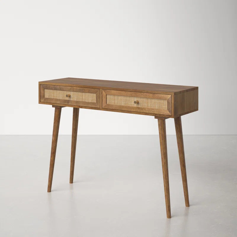 Adouer Wood Solid Sheesham Wood Rattan Cane Study Table With Drawers