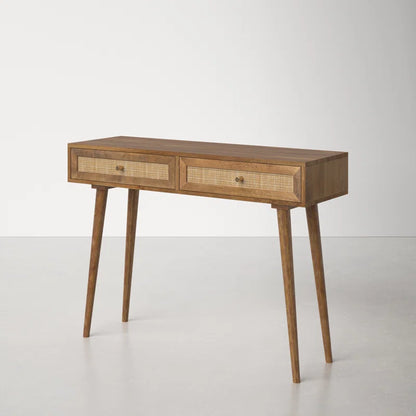 Adouer Wood Solid Sheesham Wood Rattan Cane Study Table With Drawers
