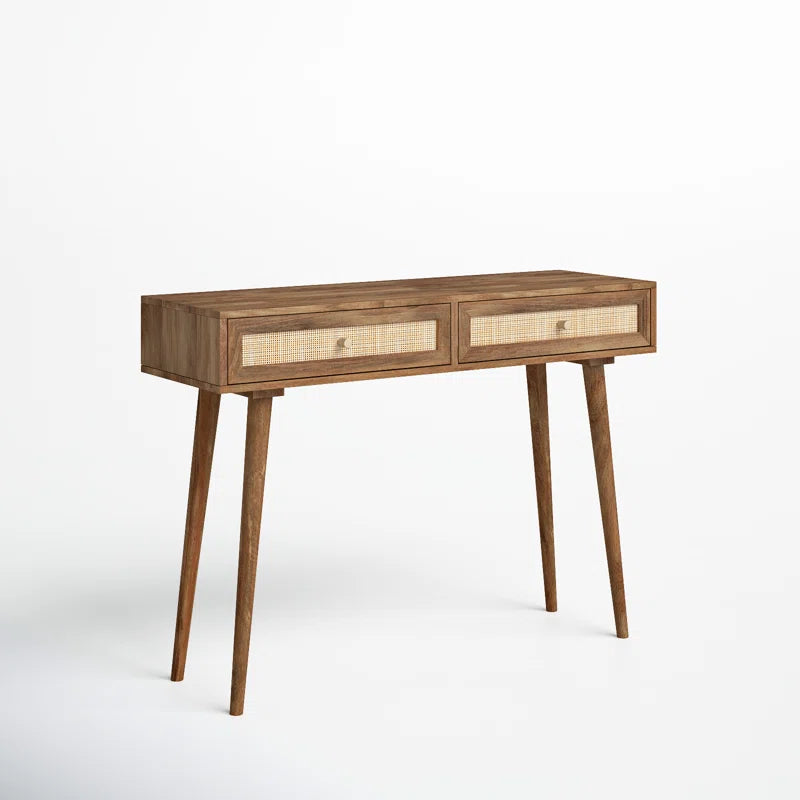 Adouer Wood Solid Sheesham Wood Rattan Cane Study Table With Drawers
