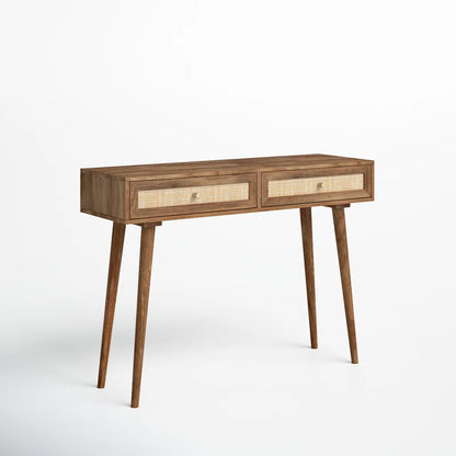 Adouer Wood Solid Sheesham Wood Rattan Cane Study Table With Drawers