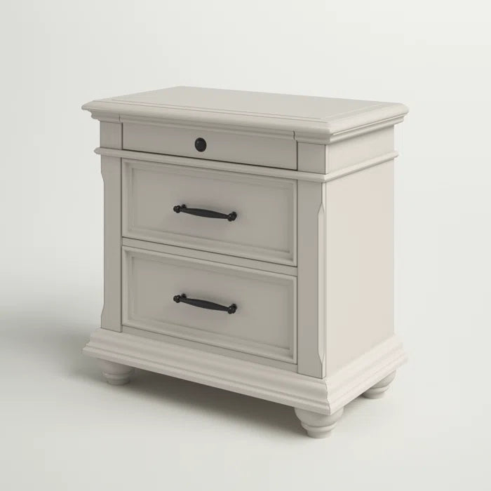 ADOUER WOOD "Classic White Wooden Bedside Table with Three Drawers