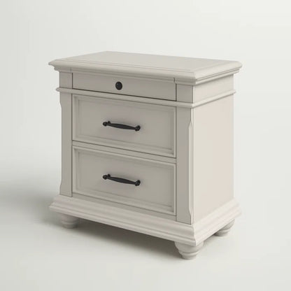 ADOUER WOOD "Classic White Wooden Bedside Table with Three Drawers