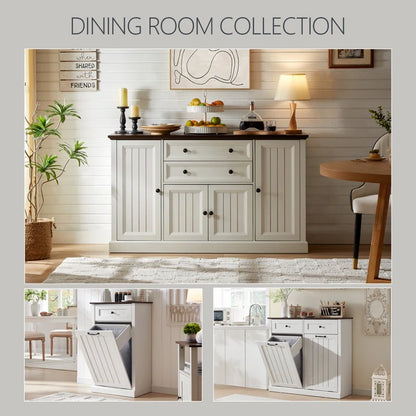 ADOUER WOOD Solid Sheesham Wood Designer Door and Drawers Sideboard, White & Brown