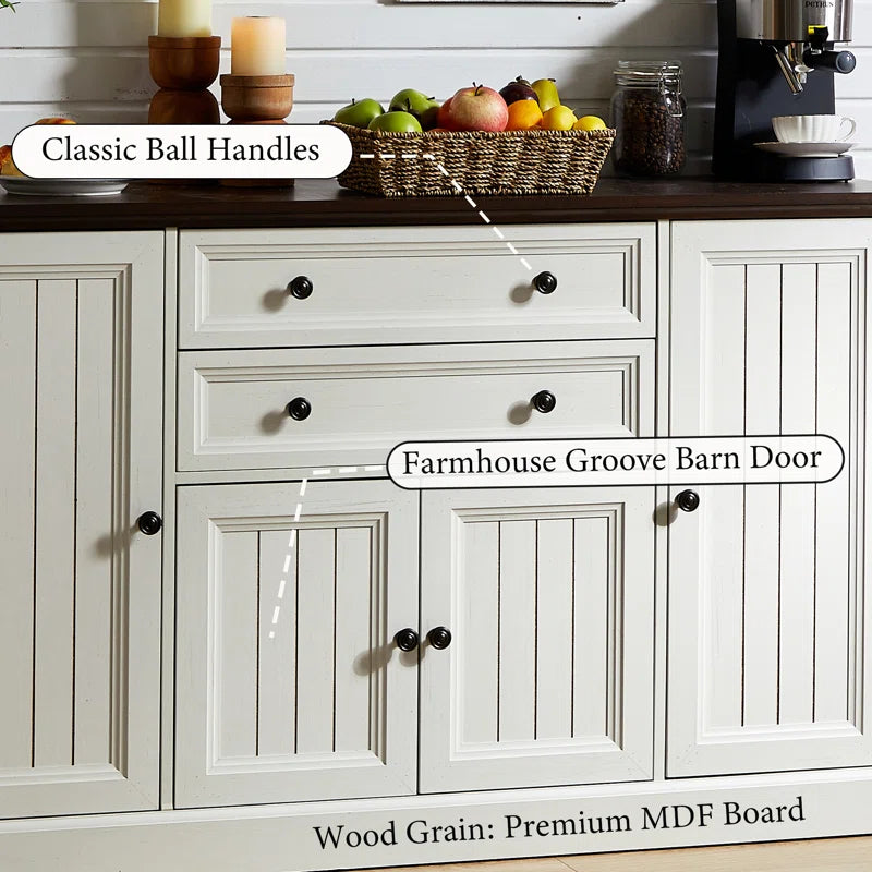 ADOUER WOOD Solid Sheesham Wood Designer Door and Drawers Sideboard, White & Brown