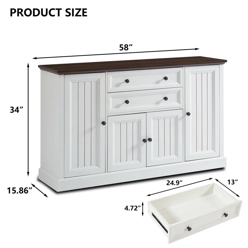 ADOUER WOOD Solid Sheesham Wood Designer Door and Drawers Sideboard, White & Brown