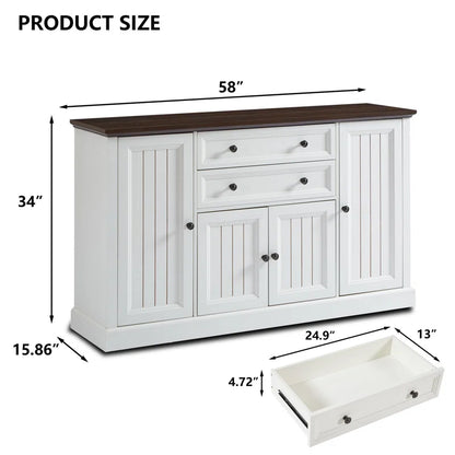 ADOUER WOOD Solid Sheesham Wood Designer Door and Drawers Sideboard, White & Brown