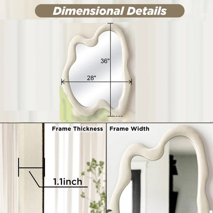 ADOUER WOOD 36" Wavy Mirror With Flannel Wrapped Wooden Frame, Modern Decorative Mirror for Living Room, Entryway, Bedroom, Dining Room, Living Room