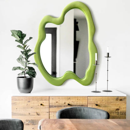 ADOUER WOOD 36" Wavy Mirror With Flannel Wrapped Wooden Frame, Modern Decorative Mirror for Living Room, Entryway, Bedroom, Dining Room, Living Room