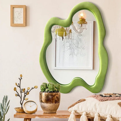 ADOUER WOOD 36" Wavy Mirror With Flannel Wrapped Wooden Frame, Modern Decorative Mirror for Living Room, Entryway, Bedroom, Dining Room, Living Room