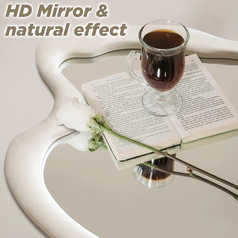 ADOUER WOOD 36" Wavy Mirror With Flannel Wrapped Wooden Frame, Modern Decorative Mirror for Living Room, Entryway, Bedroom, Dining Room, Living Room