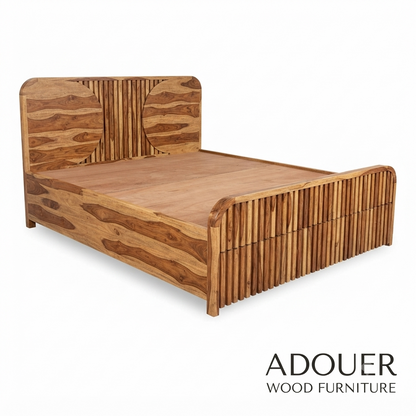 Adouer Wood Modern Fluted Wooden Bed Frame Queen Size , Half Wheels Storage and Half Hydraulic Storage