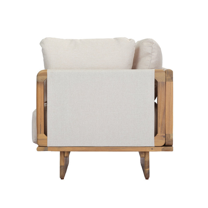 Acacia Wood Contemporary Wooden Frame L-Sectional Sofa with Plush Neutral Upholstery