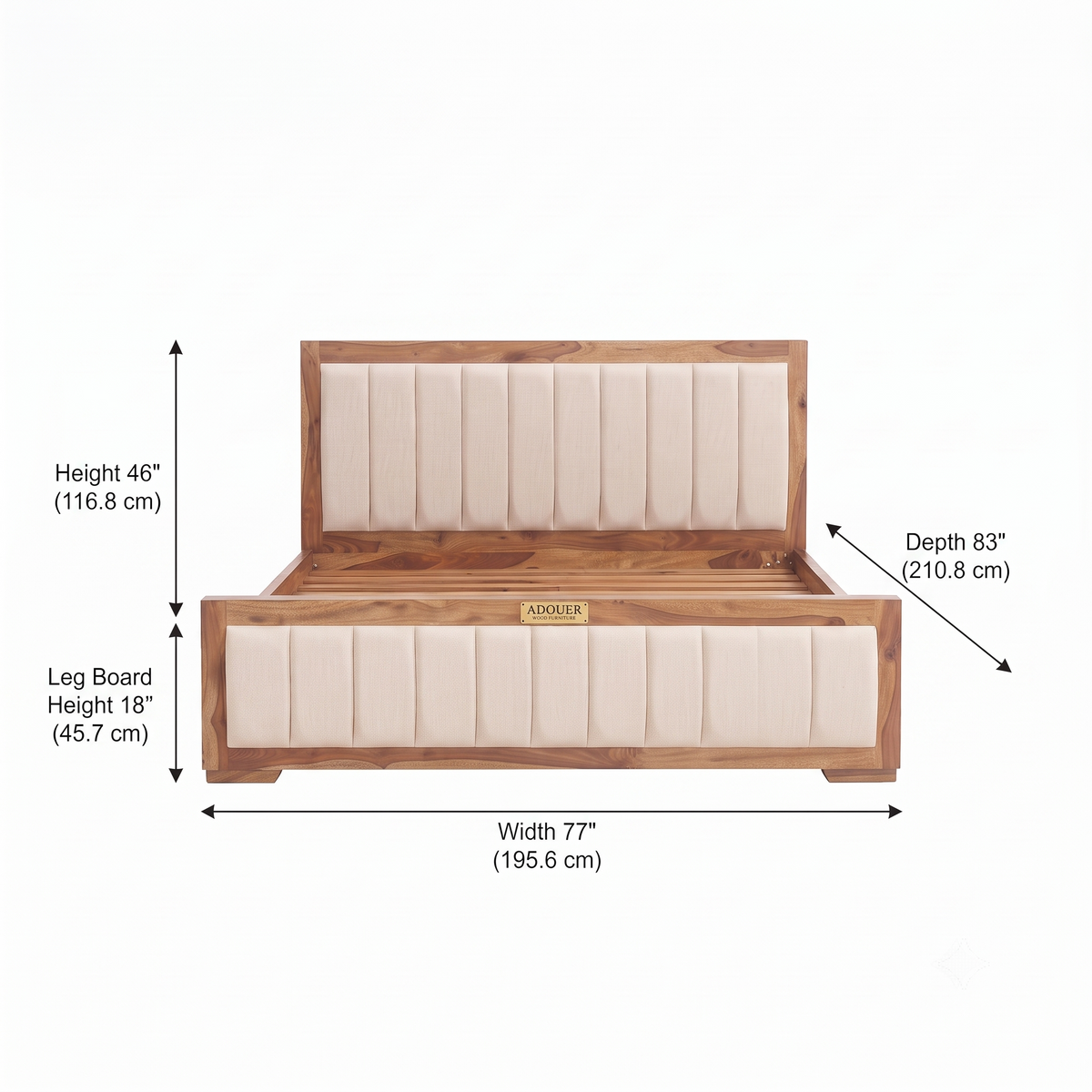 ADOUER WOOD Premium Wooden Platform Bed with Beige Channel Tufted Headboard