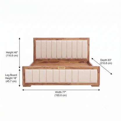 ADOUER WOOD Premium Wooden Platform Bed with Beige Channel Tufted Headboard