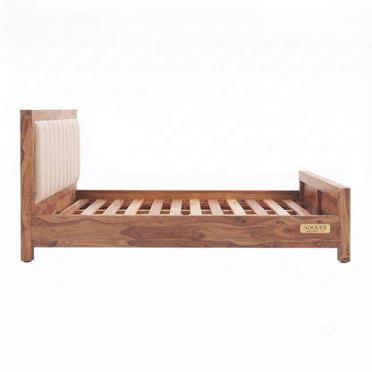ADOUER WOOD Premium Wooden Platform Bed with Beige Channel Tufted Headboard