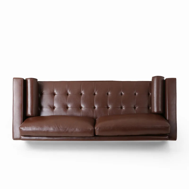 ADOUER WOOD Classic Design With Tufted Backrest Solid Wood Frame Brown Leatherette Fabric Sofa With Bolsters