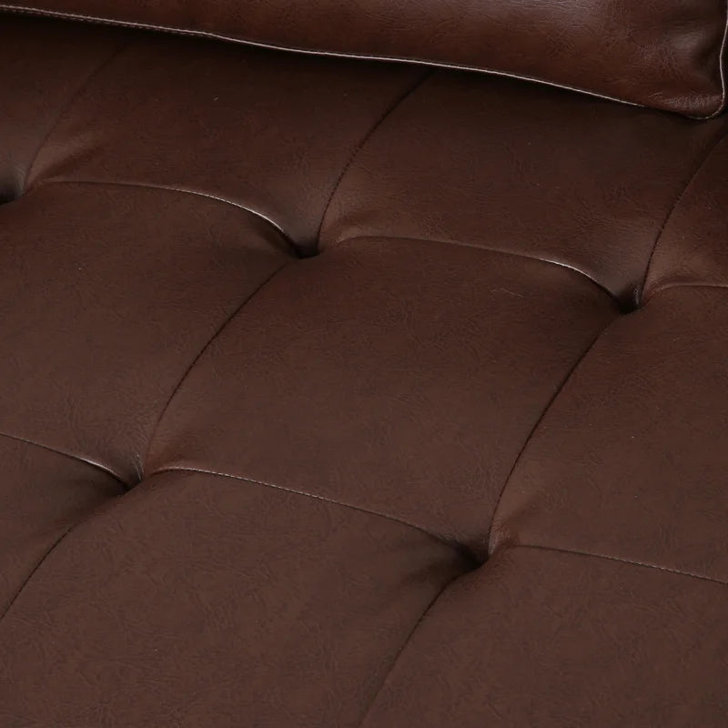 ADOUER WOOD Classic Design With Tufted Backrest Solid Wood Frame Brown Leatherette Fabric Sofa With Bolsters