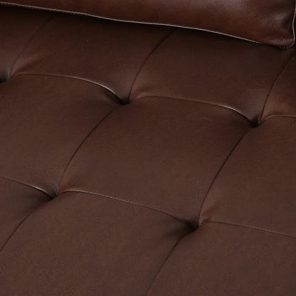ADOUER WOOD Classic Design With Tufted Backrest Solid Wood Frame Brown Leatherette Fabric Sofa With Bolsters