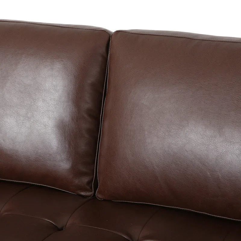 ADOUER WOOD Classic Design With Tufted Backrest Solid Wood Frame Brown Leatherette Fabric Sofa With Bolsters