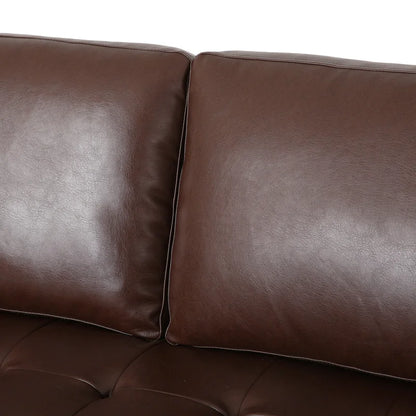 ADOUER WOOD Classic Design With Tufted Backrest Solid Wood Frame Brown Leatherette Fabric Sofa With Bolsters