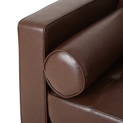 ADOUER WOOD Classic Design With Tufted Backrest Solid Wood Frame Brown Leatherette Fabric Sofa With Bolsters