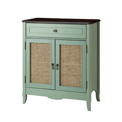 ADOUER WOOD Solid Acacia Wood Traditional Design 2 Door Rattan Accent Cabinet