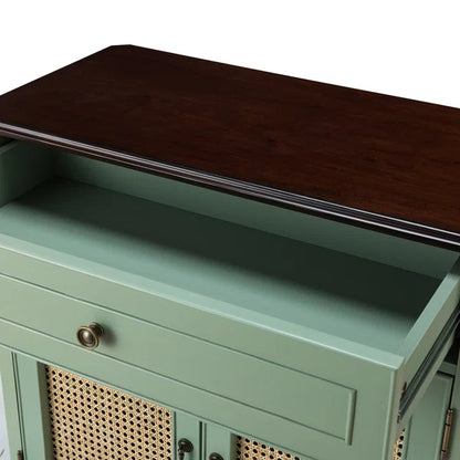 ADOUER WOOD Solid Acacia Wood Traditional Design 2 Door Rattan Accent Cabinet