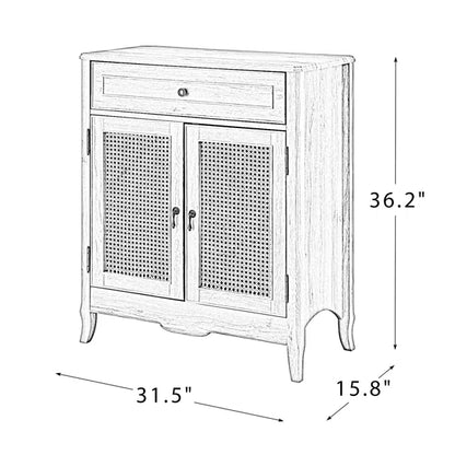 ADOUER WOOD Solid Acacia Wood Traditional Design 2 Door Rattan Accent Cabinet