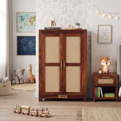 Natural Rattan Cane-Mesh Solid Wood Wardrobe Cabinet