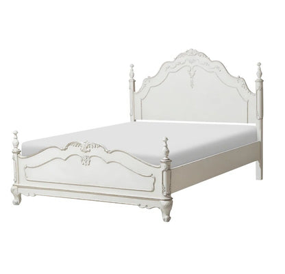 ADOUER WOOOD Solid Sheesham Wood Victorian Poster Bed, Milky White