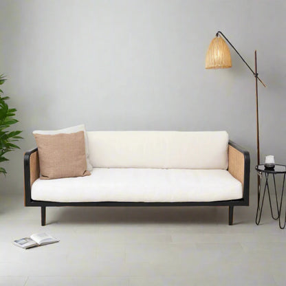 ADOUER WOOD Luxury Wooden 3 Seater Handmade Rattan Cane Sofa