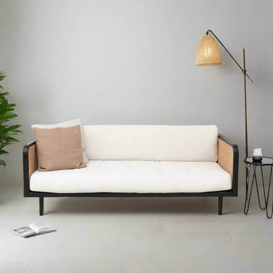 ADOUER WOOD Luxury Wooden 3 Seater Handmade Rattan Cane Sofa
