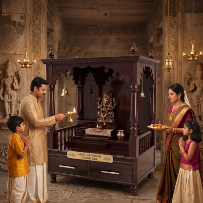 ADOUER WOOD Traditional Handcrafted Dark Walnut Home Temple Unit