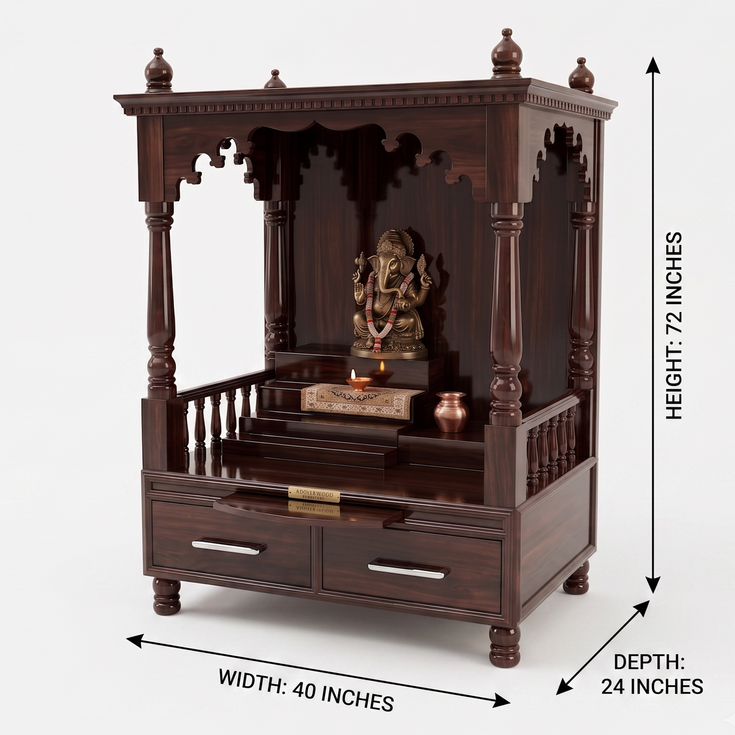 ADOUER WOOD Traditional Handcrafted Dark Walnut Home Temple Unit
