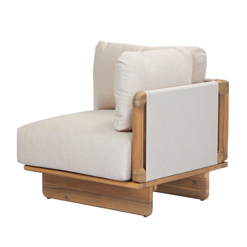 Acacia Wood Contemporary Wooden Frame L-Sectional Sofa with Plush Neutral Upholstery