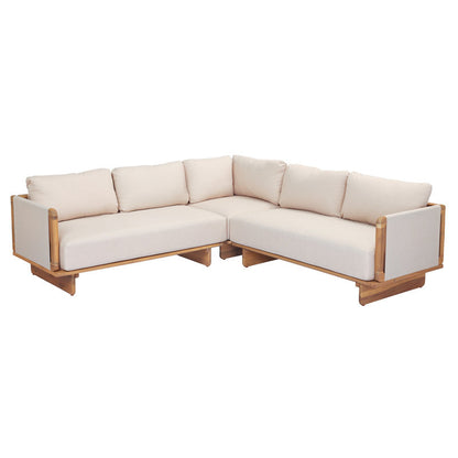 Acacia Wood Contemporary Wooden Frame L-Sectional Sofa with Plush Neutral Upholstery