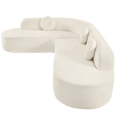 Curved Modular Velvet 5 Seater Sofa with Acacia Wood Base