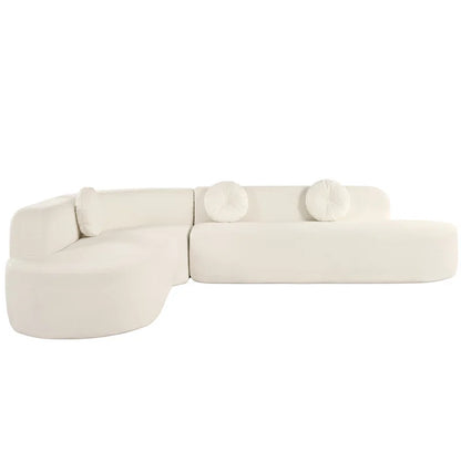 Curved Modular Velvet 5 Seater Sofa with Acacia Wood Base