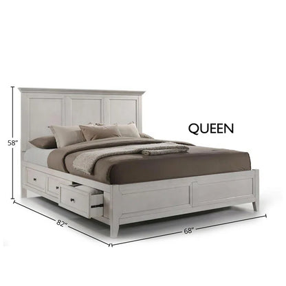 ADOUER WOOD Solid Sheesham Wood Classic Bed With one side 3 Storage Drawer–White Finish