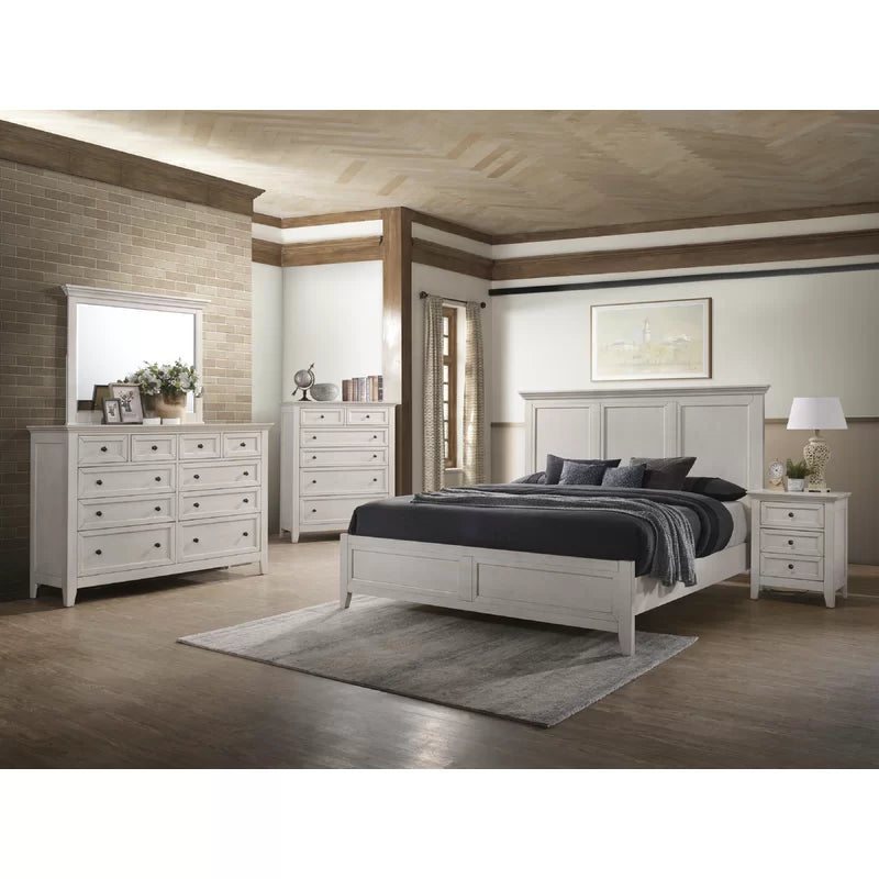 ADOUER WOOD Solid Sheesham Wood Classic Bed With one side 3 Storage Drawer–White Finish